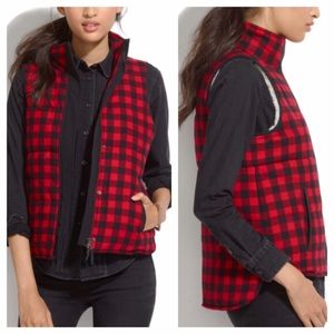 Madewell Fireside Vest Buffalo Plaid Sherpa Lined